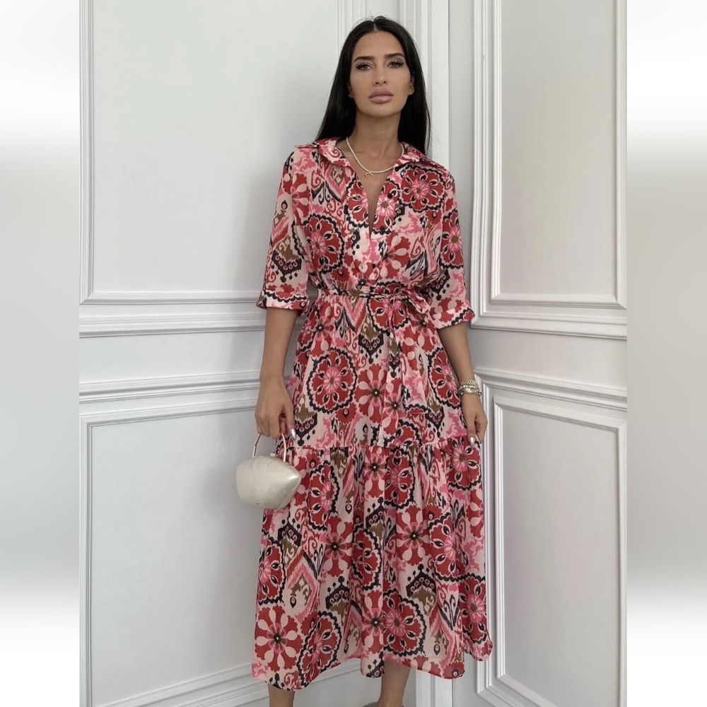 ❌️SOLD❌️ZARA PRINTED BELTED DRESS SIZE L - Picture 4 of 13